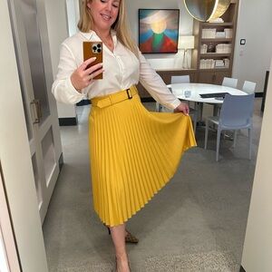 Ann Taylor Yellow Midi Pleated A-Line Skirt